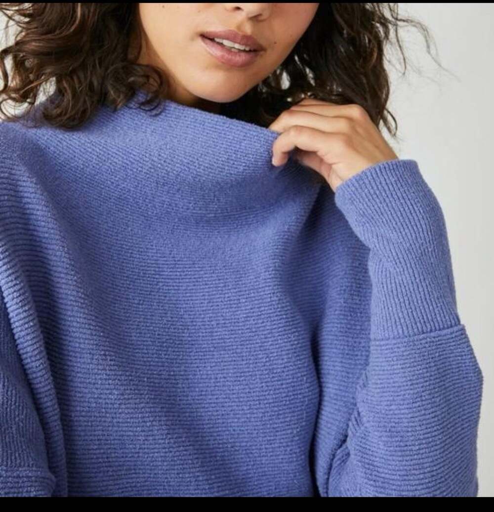 Free People Ottoman Sweater XS Blue Purple Oversized Slouchy Mock Neck Tunic
